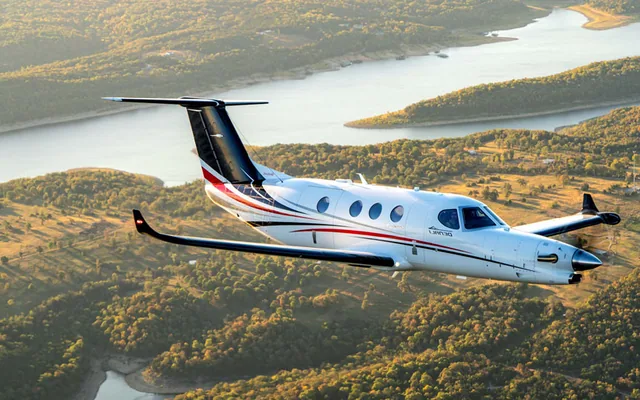 Turboprop aircraft in flight